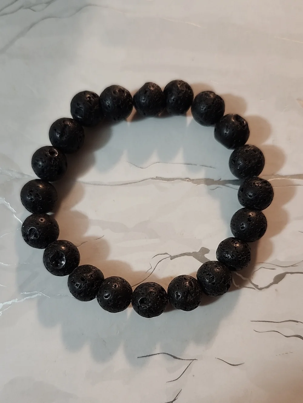 Handcrafted Mens Black Lava Beaded Stretch Bracelet